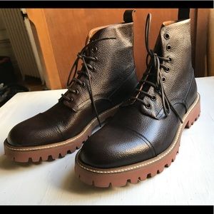 Barney’s New York brown pebble grain leather boots